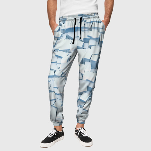 Мужские брюки 3D с принтом Множество белых кубов в абстракции, вид сбоку #3