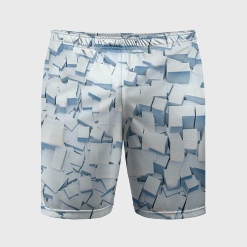 Мужские шорты спортивные с принтом Множество белых кубов в абстракции, вид спереди #2