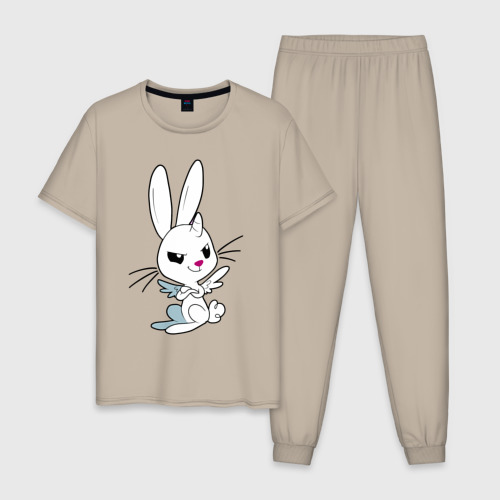 Мужская пижама хлопок с принтом Милый зайчишка - единорог, вид спереди #2