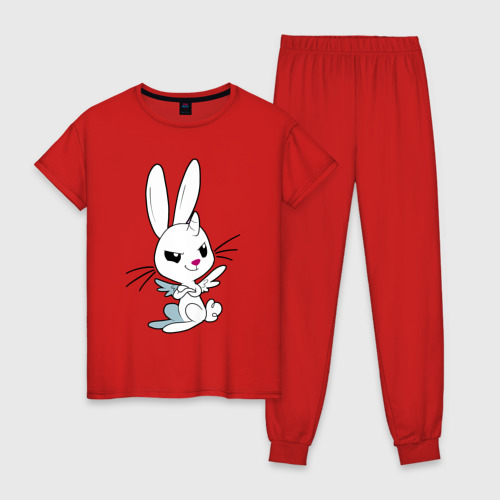 Женская пижама хлопок с принтом Милый зайчишка - единорог, вид спереди #2