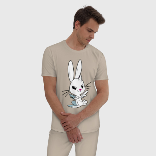 Мужская пижама хлопок с принтом Милый зайчишка - единорог, фото на моделе #1