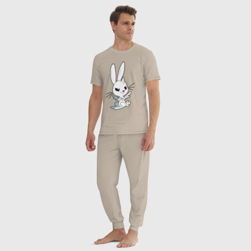 Мужская пижама хлопок с принтом Милый зайчишка - единорог, вид сбоку #3