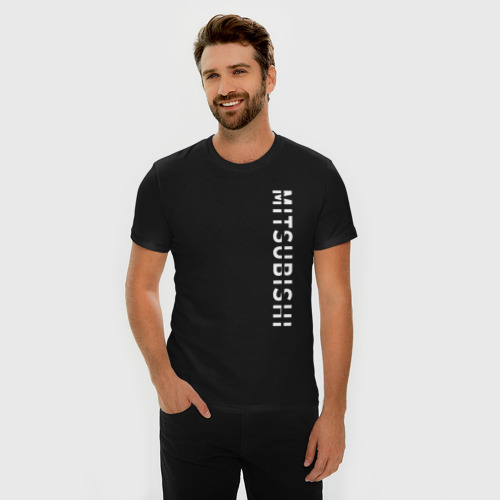 Мужская футболка хлопок Slim Mitsubishi сбоку, цвет черный - фото 3