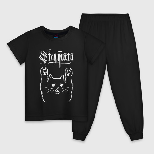 Детская пижама хлопок с принтом Stigmata рок кот, вид спереди #2