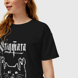 Женская футболка хлопок Oversize Stigmata рок кот - фото 2
