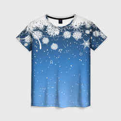 Женская футболка 3D Снежный узор на синем фоне