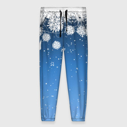 Женские брюки 3D Снежный узор на синем фоне