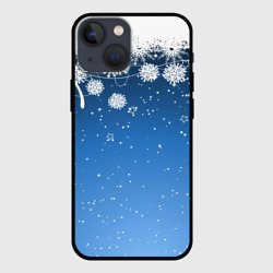 Чехол для iPhone 13 mini Снежный узор на синем фоне