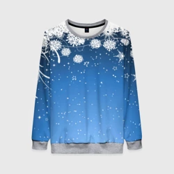Женский свитшот 3D Снежный узор на синем фоне
