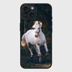 Чехол силиконовый для Apple iPhone 15 матовый Скачущая белая лошадь