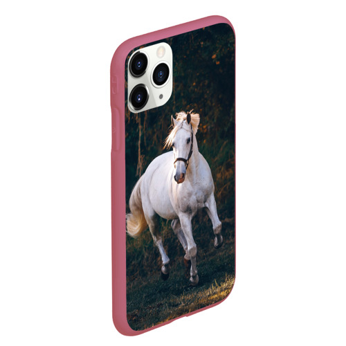 Чехол для iPhone 11 Pro Max матовый Скачущая белая лошадь, цвет малиновый - фото 3
