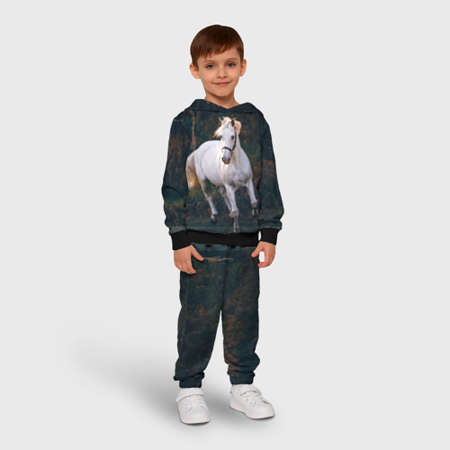 Детский костюм с толстовкой 3D Скачущая белая лошадь, цвет черный - фото 3
