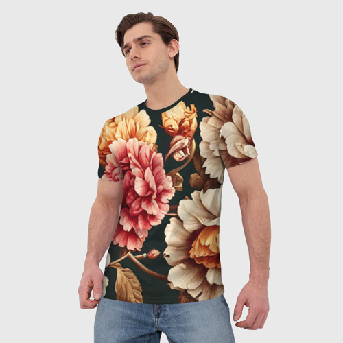 Мужская футболка 3D Цветы в стиле рококо, цвет 3D печать - фото 3
