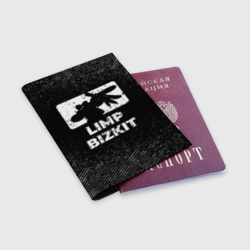 Обложка для паспорта матовая кожа Limp Bizkit с потертостями на темном фоне - фото 2