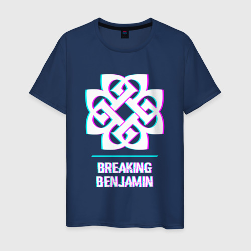 Мужская футболка из хлопка с принтом Breaking Benjamin glitch rock, вид спереди №1