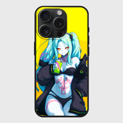 Чехол силиконовый для Apple iPhone 15 Pro матовый Ребекка пьет коктель - Киберпанк аниме