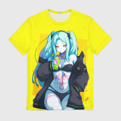 Мужская футболка 3D Ребекка пьет коктель - Киберпанк аниме