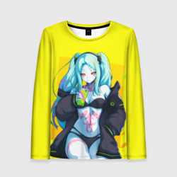 Женский лонгслив 3D Ребекка пьет коктель - Киберпанк аниме