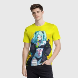 Мужская футболка 3D Ребекка пьет коктель - Киберпанк аниме - фото 2