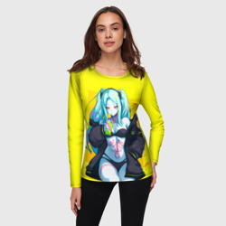 Женский лонгслив 3D Ребекка пьет коктель - Киберпанк аниме - фото 2