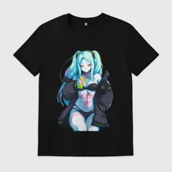 Мужская футболка хлопок Ребекка и коктель - Киберпанк бегущий по краю