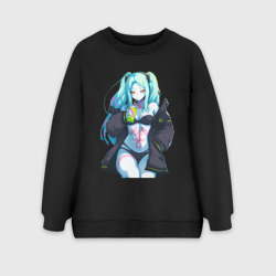 Женский свитшот oversize без начеса хлопок Ребекка и коктель - Киберпанк бегущий по краю