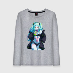 Женский лонгслив хлопок Ребекка и коктель - Киберпанк бегущий по краю