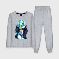 Женская пижама с лонгсливом хлопок Ребекка и коктель - Киберпанк бегущий по краю