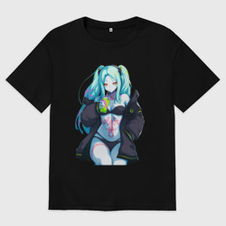 Мужская футболка хлопок Oversize Ребекка и коктель - Киберпанк бегущий по краю