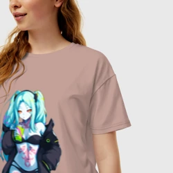 Женская футболка хлопок Oversize Ребекка и коктель - Киберпанк бегущий по краю - фото 2
