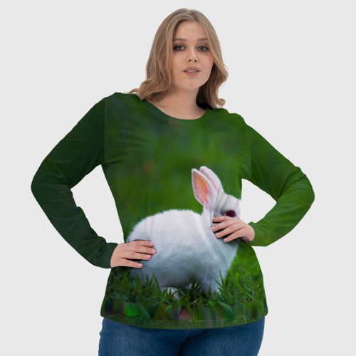 Женский лонгслив 3D Кролик на фоне травы, цвет 3D печать - фото 6