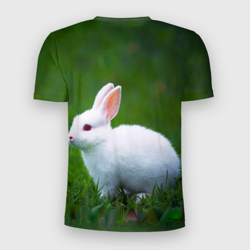 Мужская футболка 3D Slim Кролик на фоне травы, цвет 3D печать - фото 2