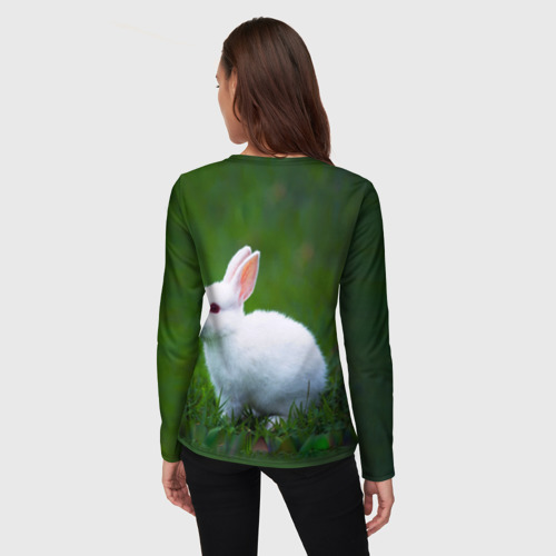 Женский лонгслив 3D Кролик на фоне травы, цвет 3D печать - фото 4