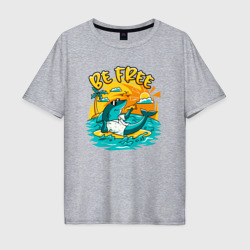 Мужская футболка хлопок Oversize Акула серфингист будь свободным
