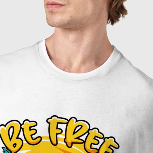Мужская футболка хлопок с принтом Акула серфингист будь свободным, фото #4