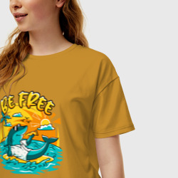 Женская футболка хлопок Oversize Акула серфингист будь свободным - фото 2