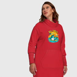 Платье с принтом Акула серфингист будь свободным для женщины, вид на модели спереди №5. Цвет основы: красный