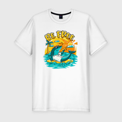 Мужская футболка хлопок Slim Акула серфингист будь свободным