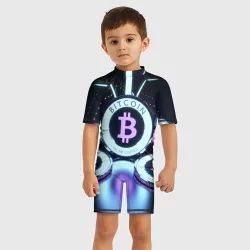 Детский купальный костюм 3D Неоновый светящийся биткоин - фото 2