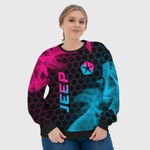 Женский свитшот 3D Jeep - neon gradient: надпись, символ, цвет 3D печать - фото 6