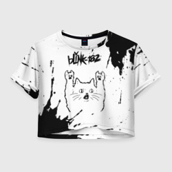 Женская футболка Crop-top 3D Blink 182 рок кот на светлом фоне