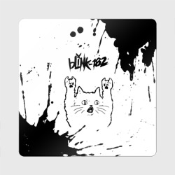 Магнит виниловый Квадрат Blink 182 рок кот на светлом фоне