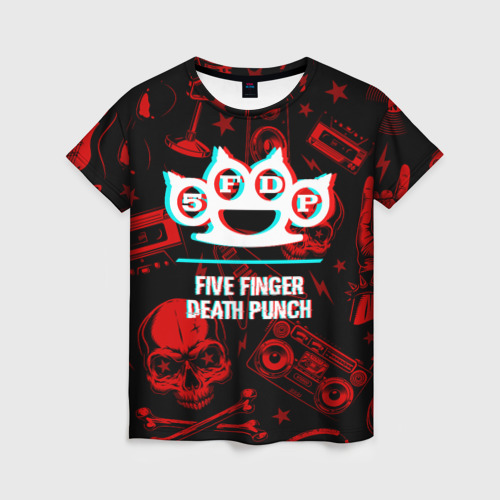Женская футболка 3D с принтом Five Finger Death Punch rock glitch, вид спереди #2