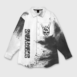 Мужская рубашка oversize 3D Scorpions и рок символ на светлом фоне