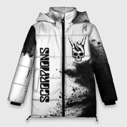 Женская зимняя куртка Oversize Scorpions и рок символ на светлом фоне