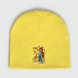 Женская шапка демисезонная Девушка с велосипедом