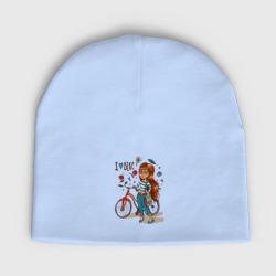 Детская шапка демисезонная Девушка с велосипедом