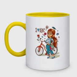 Кружка двухцветная Девушка с велосипедом