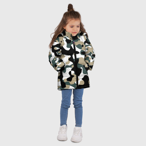 Зимняя куртка для девочек 3D с принтом Камуфляж Snow - Trees - Shrubs, вид сбоку #3