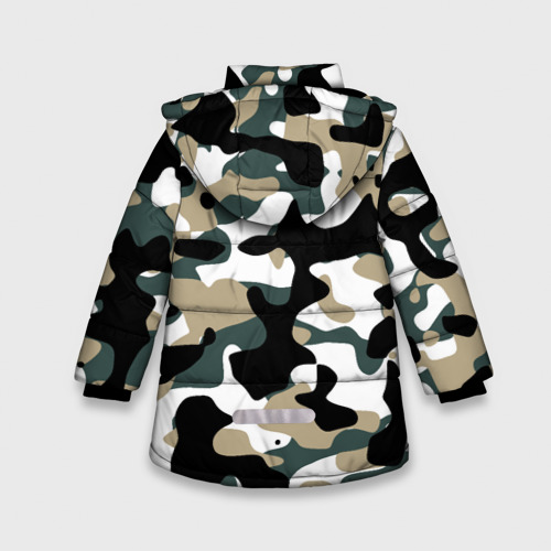 Зимняя куртка для девочек 3D с принтом Камуфляж Snow - Trees - Shrubs, вид сзади #1